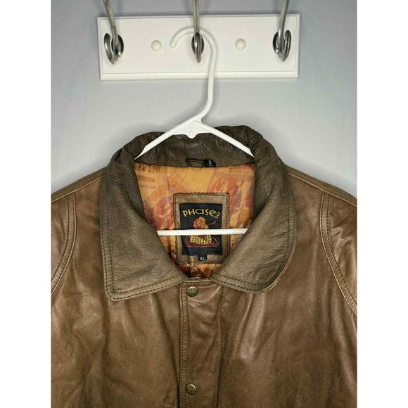 Vintage Phase 3 Genuine Leather Snap Button Oversized Jacket Brown Mens XL - Picture 8 of 15
